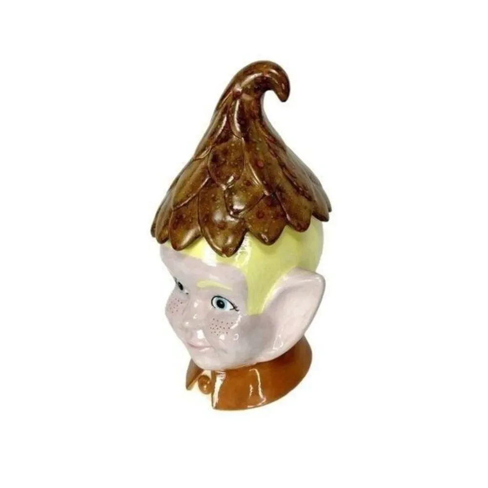 Vintage 70s Kitsch Ceramic Elf Cookie Jar Pixie Canister Storage Container